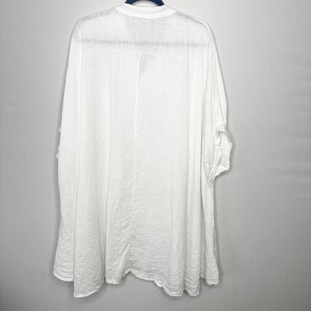 Made in Italy White Linen Oversized Henley Tunic Tent Dress Short Sleeve OS - Picture 8 of 9
